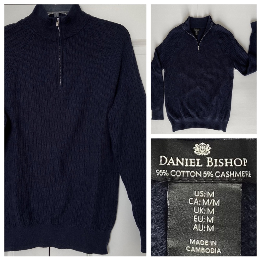 Men’s M Navy Cotton Cashmere Quarter Zip Sweater